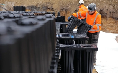 An image of some people moving containers